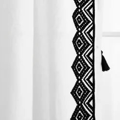 Kirklands Home Curtains & Drapes|White and Black Diamond Curtain Panel, 84 in.