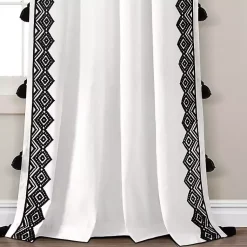 Kirklands Home Curtains & Drapes|White and Black Diamond Curtain Panel, 84 in.