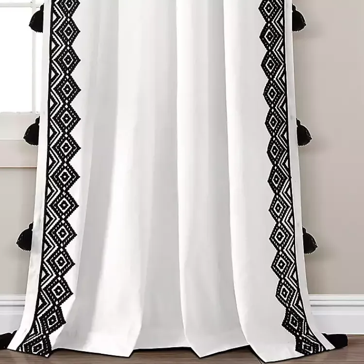 Kirklands Home Curtains & Drapes|White and Black Diamond Curtain Panel, 84 in.