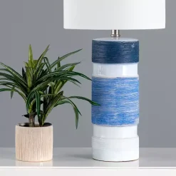 Kirklands Home Table Lamps|and Blue Large Stripe Table Lamp White