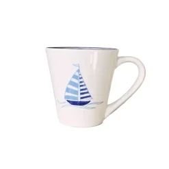 Kirklands Home Glassware & Drinkware|White and Blue Nautical Mugs, Set of 4