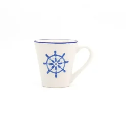 Kirklands Home Glassware & Drinkware|White and Blue Nautical Mugs, Set of 4