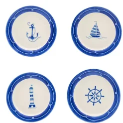 Kirklands Home Dinnerware|White and Blue Nautical Salad Plate Set, Set of 4