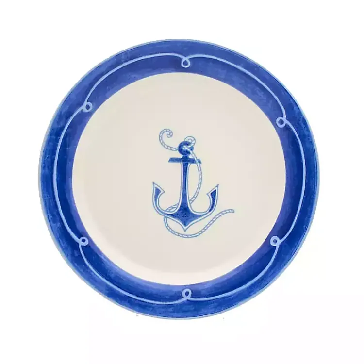 Kirklands Home Dinnerware|White and Blue Nautical Salad Plate Set, Set of 4
