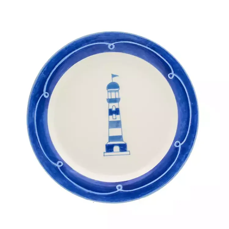 Kirklands Home Dinnerware|White and Blue Nautical Salad Plate Set, Set of 4