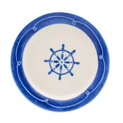Kirklands Home Dinnerware|White and Blue Nautical Salad Plate Set, Set of 4