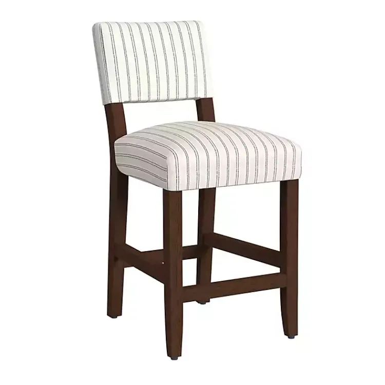 Kirklands Home Bar Stools & Counter Height Stools|White and Blue Striped Dark Walnut Counter Stool
