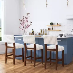 Kirklands Home Bar Stools & Counter Height Stools|White and Blue Striped Dark Walnut Counter Stool