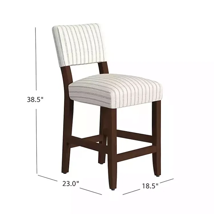 Kirklands Home Bar Stools & Counter Height Stools|White and Blue Striped Dark Walnut Counter Stool