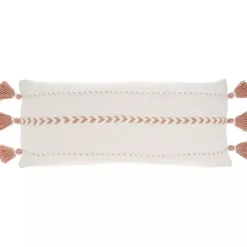 Sale White and Blush Braided Stripe Lumbar Pillow Pillows