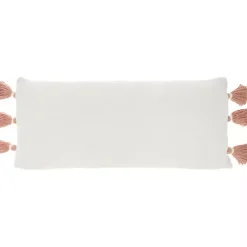 Sale White and Blush Braided Stripe Lumbar Pillow Pillows