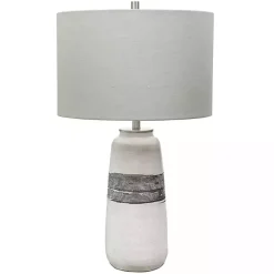 Kirklands Home Table Lamps|White and Brown Distressed Stripe Table Lamp Gray