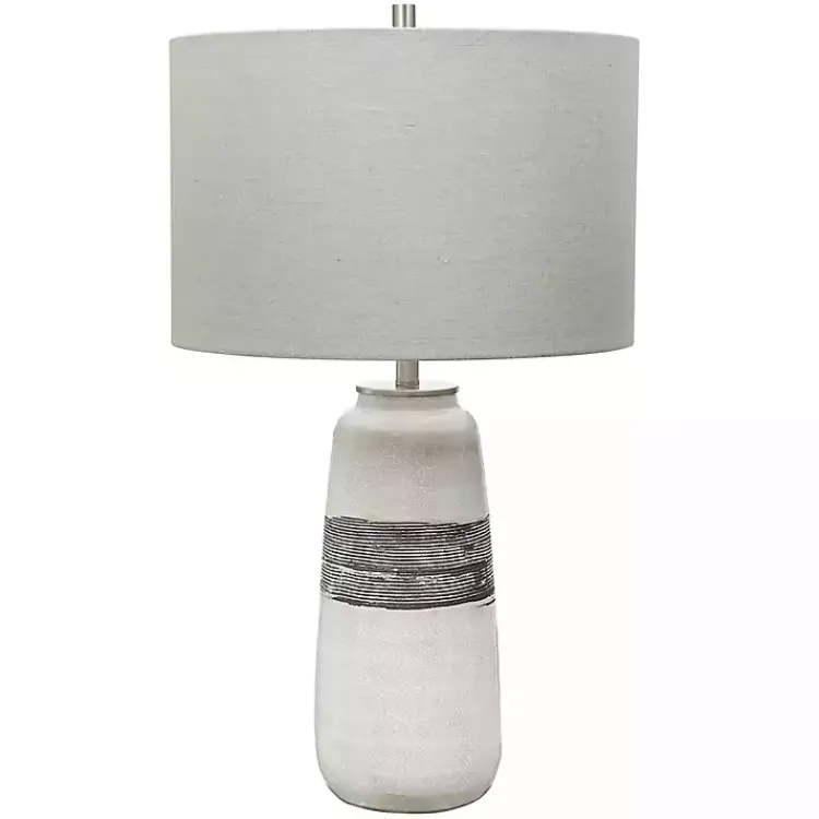 Kirklands Home Table Lamps|White and Brown Distressed Stripe Table Lamp Gray