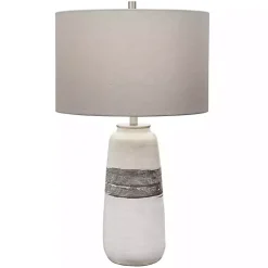 Kirklands Home Table Lamps|White and Brown Distressed Stripe Table Lamp Gray