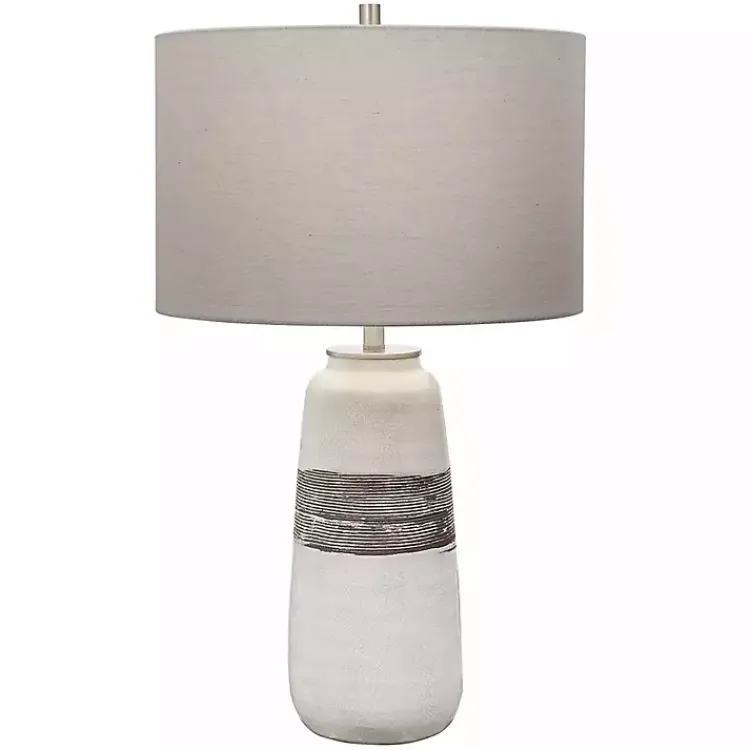 Kirklands Home Table Lamps|White and Brown Distressed Stripe Table Lamp Gray