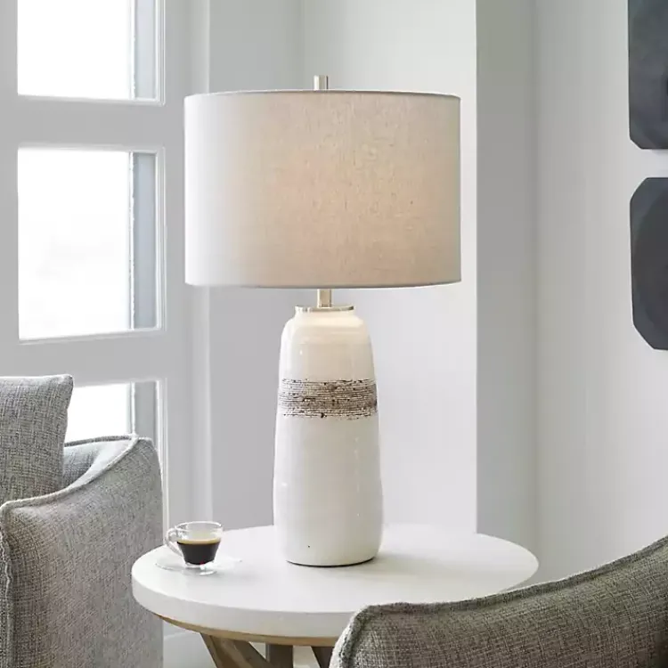 Kirklands Home Table Lamps|White and Brown Distressed Stripe Table Lamp Gray