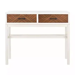 Kirklands Home Console Tables|White and Brown Herringbone Console Table