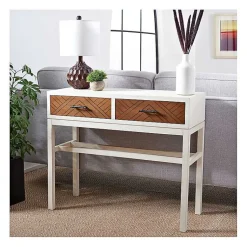 Kirklands Home Console Tables|White and Brown Herringbone Console Table