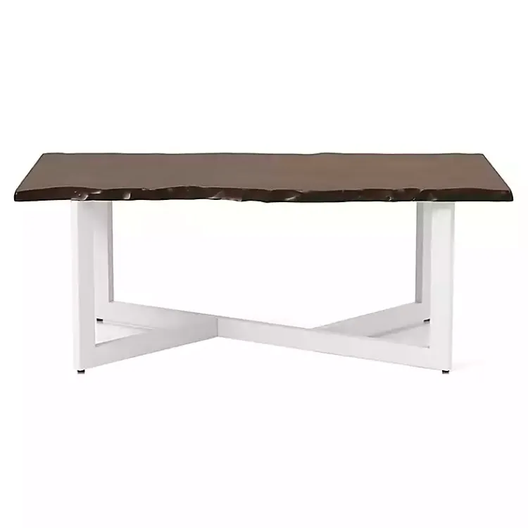 Kirklands Home Coffee Tables|White and Dark Oak Wood Live Edge Coffee Table Brown