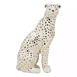 Hot White and Gold Ceramic Sitting Leopard Statue Statues & Figurines