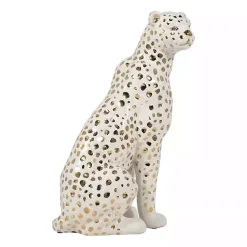 Hot White and Gold Ceramic Sitting Leopard Statue Statues & Figurines