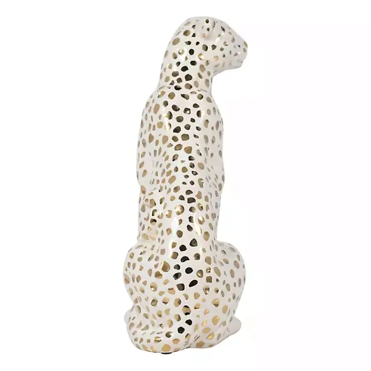 Hot White and Gold Ceramic Sitting Leopard Statue Statues & Figurines