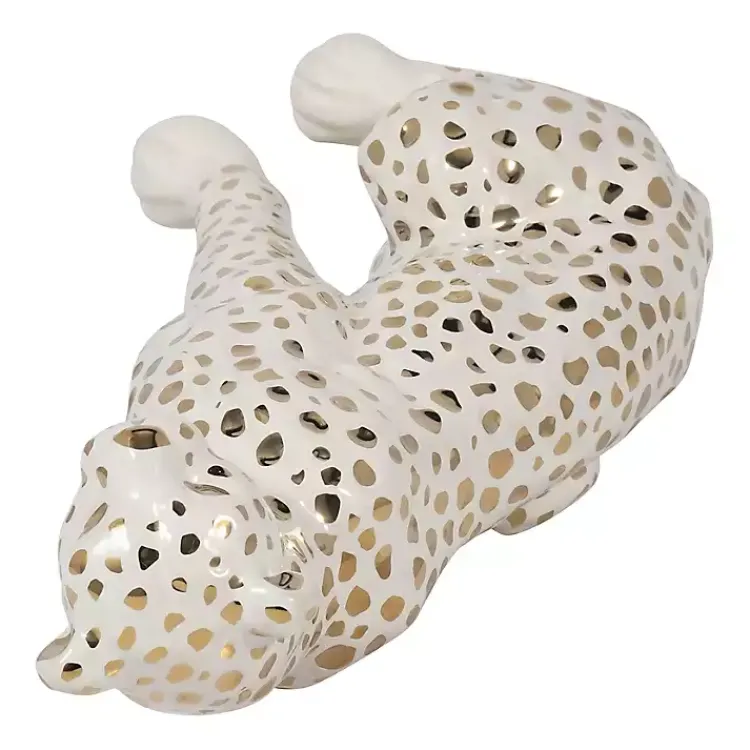 Hot White and Gold Ceramic Sitting Leopard Statue Statues & Figurines