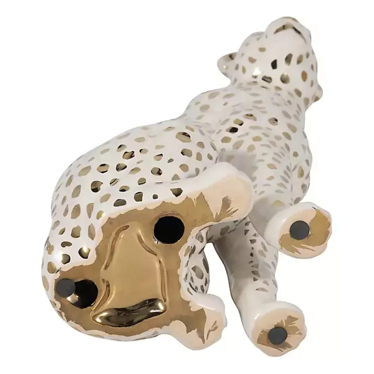 Hot White and Gold Ceramic Sitting Leopard Statue Statues & Figurines