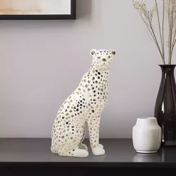 Hot White and Gold Ceramic Sitting Leopard Statue Statues & Figurines
