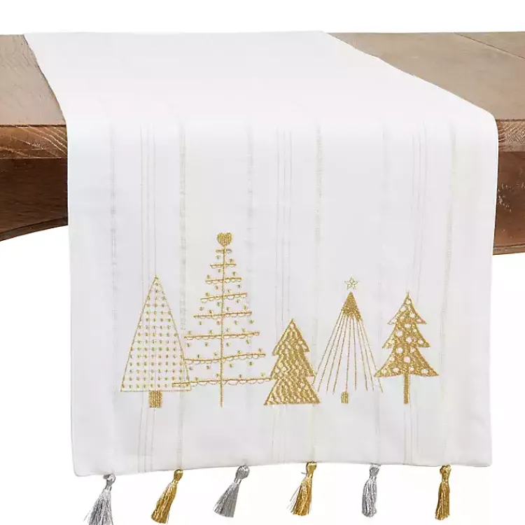 Online White and Gold Christmas Tree Table Runner Christmas Dining & Entertaining