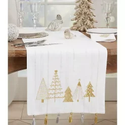 Online White and Gold Christmas Tree Table Runner Christmas Dining & Entertaining