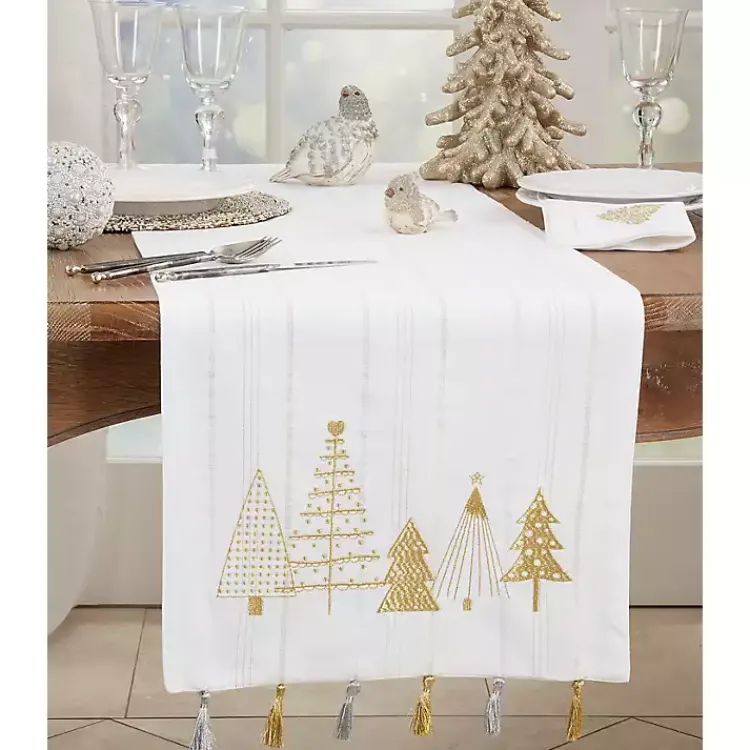 Online White and Gold Christmas Tree Table Runner Christmas Dining & Entertaining