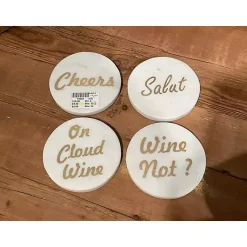 Kirklands Home Barware|White and Gold Marble Wine Coasters, Set of 4