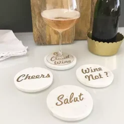 Kirklands Home Barware|White and Gold Marble Wine Coasters, Set of 4
