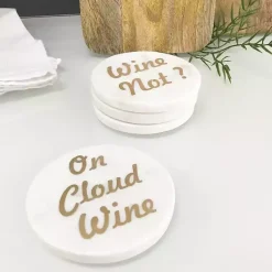 Kirklands Home Barware|White and Gold Marble Wine Coasters, Set of 4