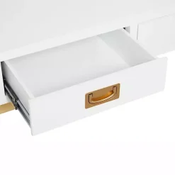 Kirklands Home Office Furniture|White and Gold Metal Desk with Outlets