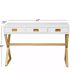 Kirklands Home Office Furniture|White and Gold Metal Desk with Outlets