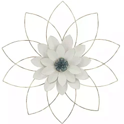 Kirklands Home Wall Plaques|White and Gold Metal Flower Wall Plaque