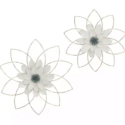 Kirklands Home Wall Plaques|White and Gold Metal Flower Wall Plaque