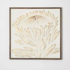 Kirklands Home Wall Plaques|White and Gold Protea Framed Wall Plaque