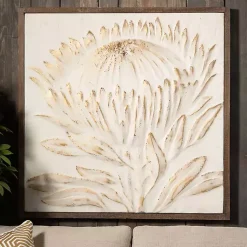 Kirklands Home Wall Plaques|White and Gold Protea Framed Wall Plaque