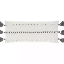 New White and Gray Braided Stripe Lumbar Pillow Pillows