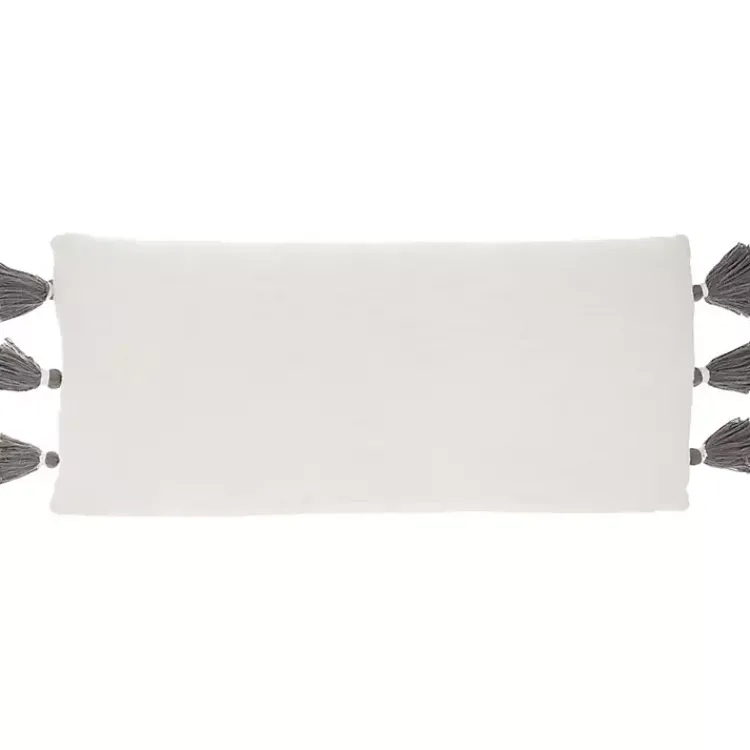 New White and Gray Braided Stripe Lumbar Pillow Pillows