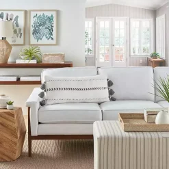 New White and Gray Braided Stripe Lumbar Pillow Pillows