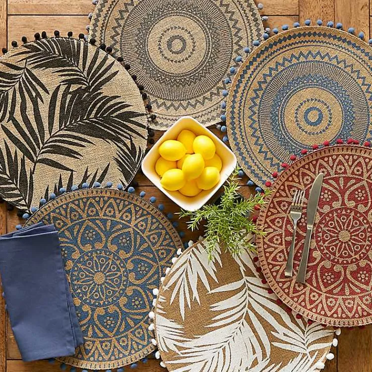 Kirklands Home Table Linens|White and Natural Fern Round Placemats, Set of 6