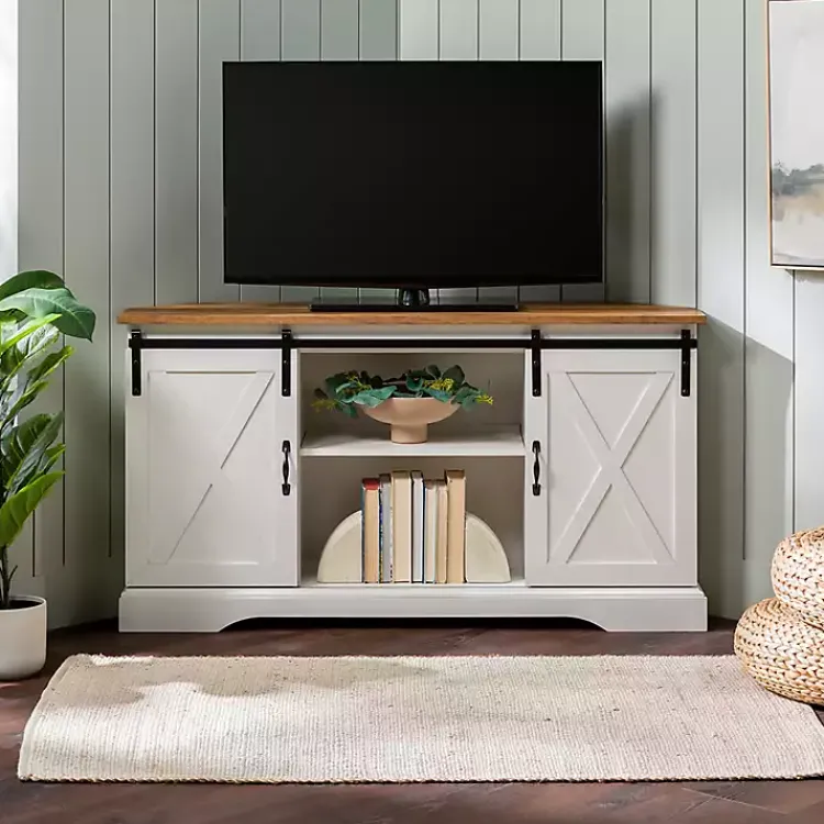 Kirklands Home Tv Stands & Media Consoles|and Natural Sliding Barn Door TV Stand White