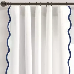 Kirklands Home Curtains & Drapes|White and Navy Scalloped Curtain Panel Set, 84 in.