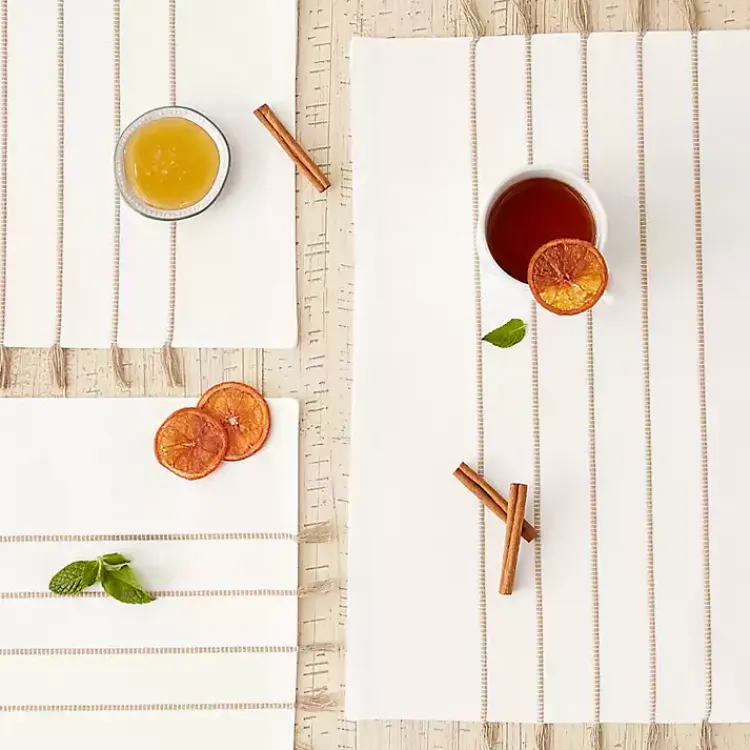 Kirklands Home Table Linens|and Stone Striped Placemats, Set of 4 White