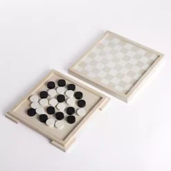 Online White and Tan Checkers Game Set Decorative Accents