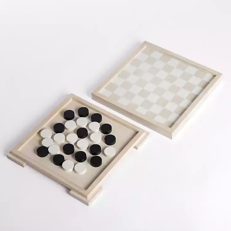 Online White and Tan Checkers Game Set Decorative Accents